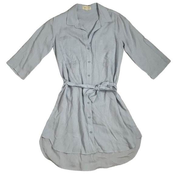 Cloth & Stone Light Blue Button Down Long Sleeve T-Shirt Dress with Waist Tie - Picture 1 of 14